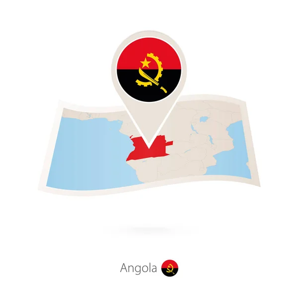 Mapa en papel plegado de Angola con pasador de bandera de Angola . — Vector de stock