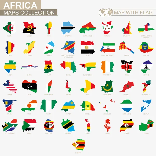 Mapa com bandeira coleção de países africanos . — Vetor de Stock
