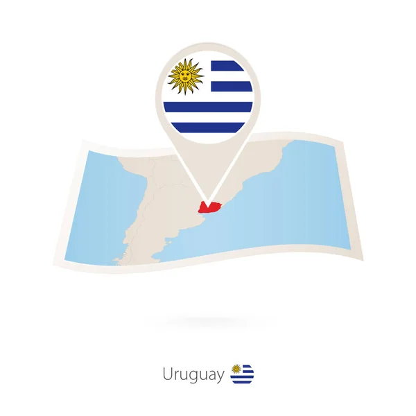 Mapa en papel plegado de Uruguay con pasador de bandera de Uruguay . — Archivo Imágenes Vectoriales