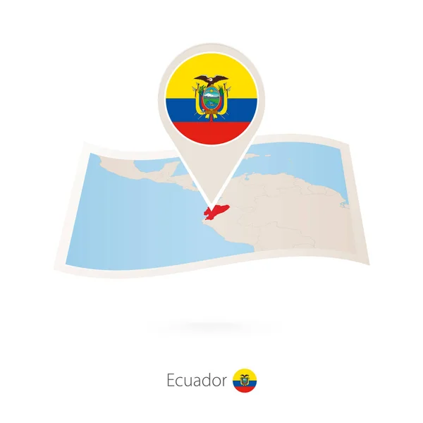 Składany papier Mapa Ekwador z pin flaga Ekwadoru. — Wektor stockowy