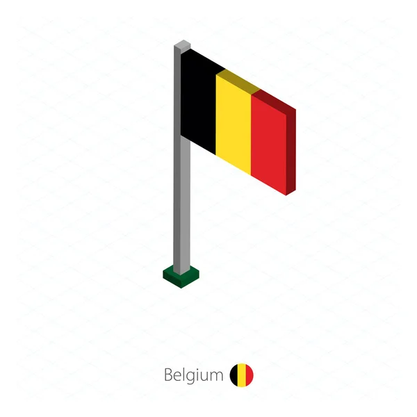 Belgien flagga på flaggstång i isometrisk dimension. — Stock vektor