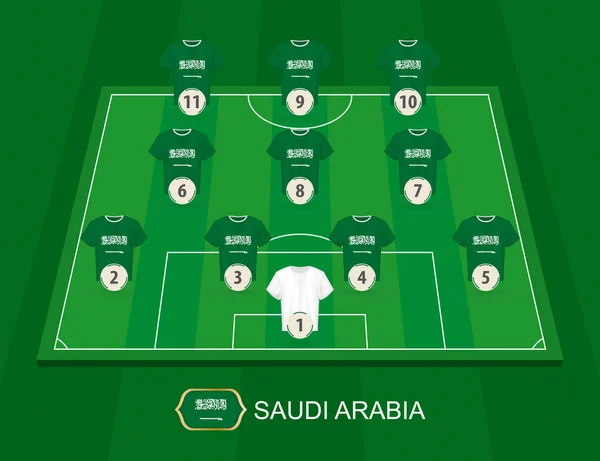 Campo de fútbol con los jugadores de la selección nacional de Arabia Saudita . — Vector de stock