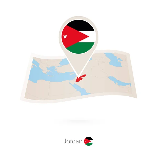 Mapa en papel plegado de Jordania con pasador de bandera de Jordania . — Vector de stock