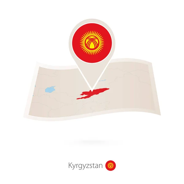 키르기스스탄의 국기 핀 키르기스스탄 종이 지도 접혀. — 스톡 벡터