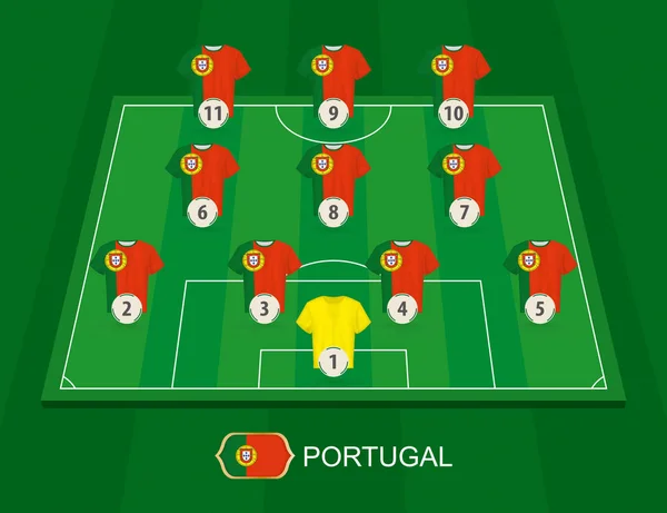 Campo di calcio con i giocatori della nazionale portoghese . — Vettoriale Stock