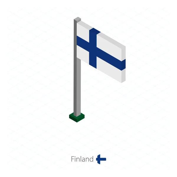 Finland vlag op vlaggenmast in isometrische dimensie. — Stockvector