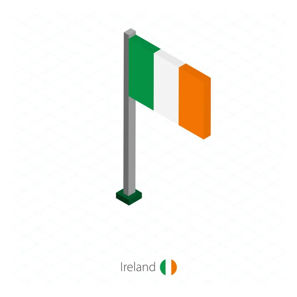 İrlanda bayrağı bayrak direğine izometrik boyut. — Stok Vektör