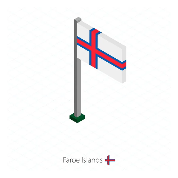 Флаг Фарерских островов на флагштоке в изометрическом измерении . — стоковый вектор