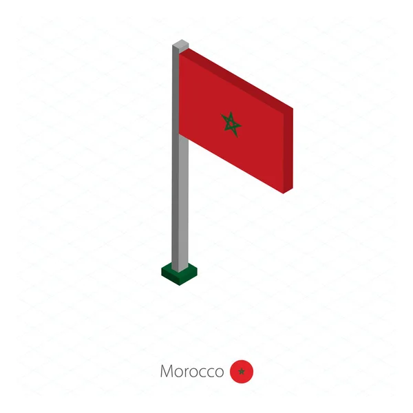 Флаг Марокко Флагштоке Изометрическом Измерении Изометрический Синий Фон Векторная Иллюстрация — стоковый вектор