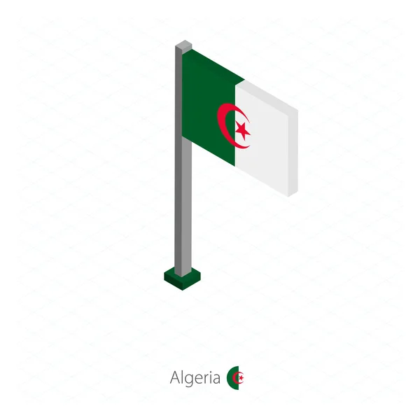 Algérie Drapeau Sur Flagpole Dimension Isométrique Isométrique Fond Bleu Illustration — Image vectorielle
