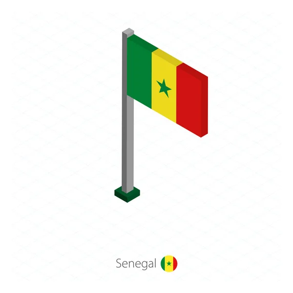 Senegalesische Flagge Auf Fahnenmast Isometrischer Dimension Isometrischer Blauer Hintergrund Vektorillustration — Stockvektor