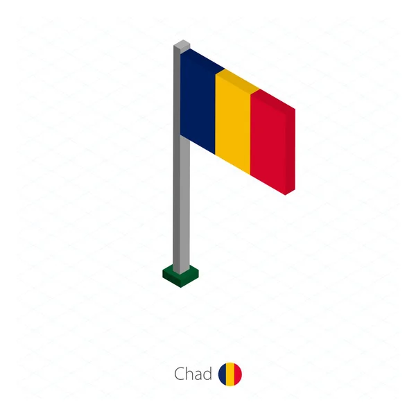 Tchad Flaggan Flaggstången Isometrisk Dimension Isometrisk Blå Bakgrund Vektorillustration — Stock vektor