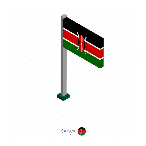 Bendera Kenya Pada Tiang Bendera Dalam Dimensi Isometrik Latar Belakang - Stok Vektor