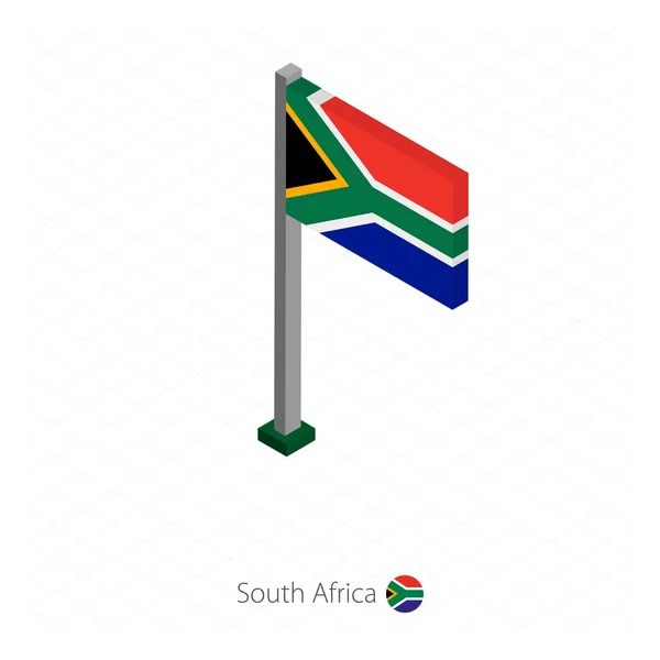 South Africa Flag Flagpole Isometric Dimension Isometric Blue Background Vector — Stock Vector