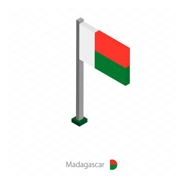 Madagaskar Vlajka Stožáru Izometrické Dimenzi Izometrické Modré Pozadí Vektorové Ilustrace — Stockový vektor