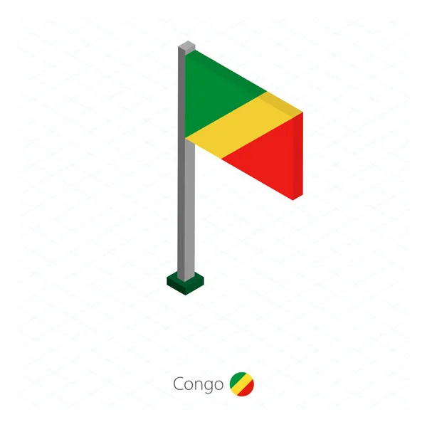 Bandera Del Congo Asta Bandera Dimensión Isométrica Fondo Azul Isométrico — Vector de stock