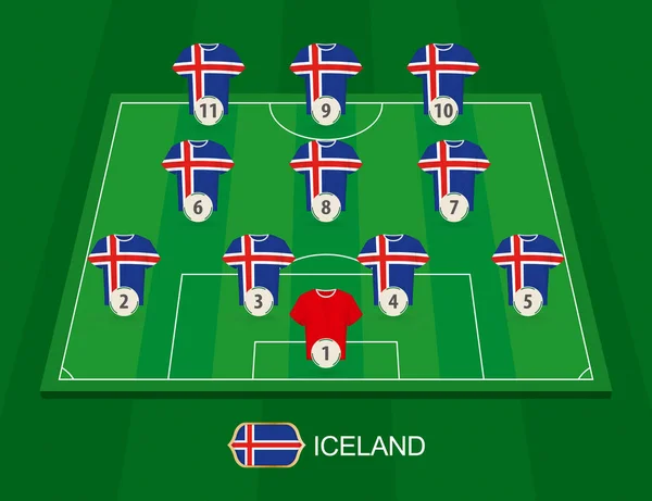 Campo Fútbol Con Los Jugadores Del Equipo Nacional Islandia Formación — Vector de stock