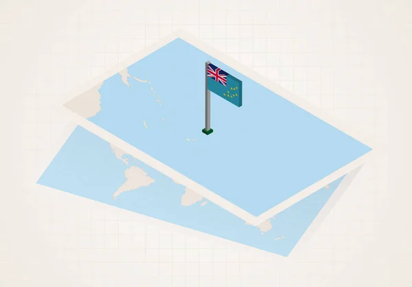 Tuvalu geselecteerd op kaart met isometrische vlag van Tuvalu. — Stockvector