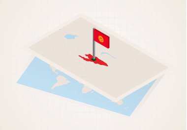 Kırgızistan haritada Kırgızistan 'ın izometrik bayrağıyla seçildi.