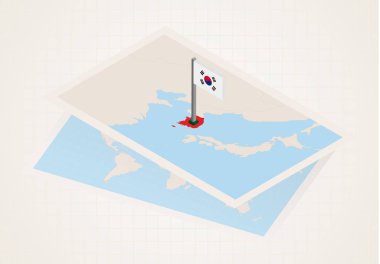 Güney Kore haritada Güney Kore 'nin izometrik bayrağıyla seçildi.