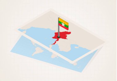 Myanmar haritada Myanmar 'ın izometrik bayrağıyla seçildi.