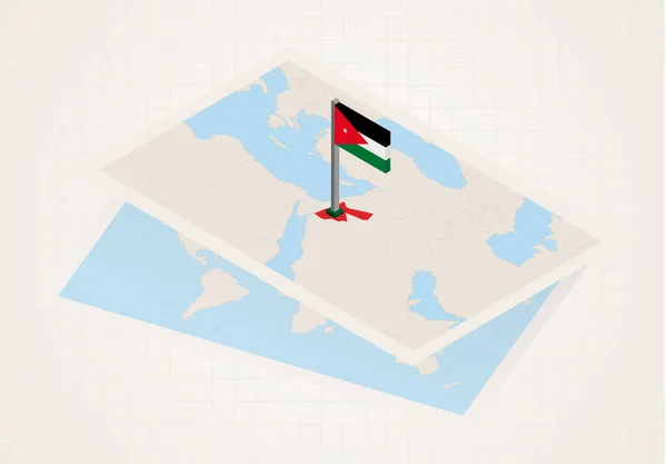 Jordanien auf der Karte mit isometrischer jordanischer Flagge ausgewählt. — Stockvektor