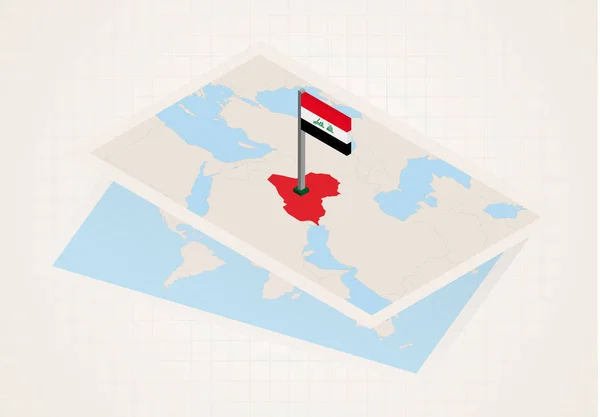 Irak seleccionado en el mapa con la bandera isométrica de Irak . — Archivo Imágenes Vectoriales
