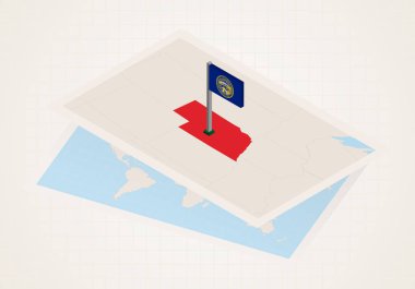 Nebraska durumu haritada Nebraska 'nın izometrik bayrağıyla seçildi.
