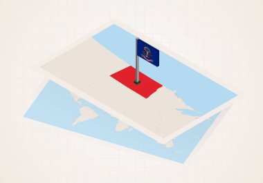 Kuzey Dakota eyaleti haritada Kuzey Dakota 'nın izometrik bayrağıyla seçildi
