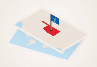 Oklahoma eyaleti haritada izometrik Oklahoma bayrağı ile seçildi.