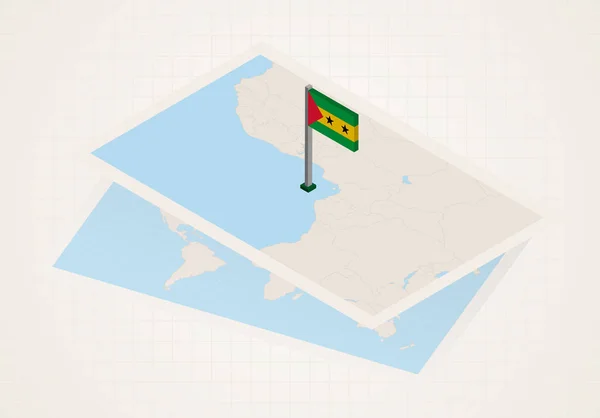 São Tomé e Príncipe selecionados no mapa com a bandeira isométrica de São Tomé e Príncipe . —  Vetores de Stock