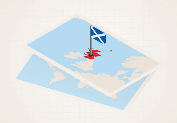 Scotland selected on map with isometric flag of Scotland. — Stock Vector