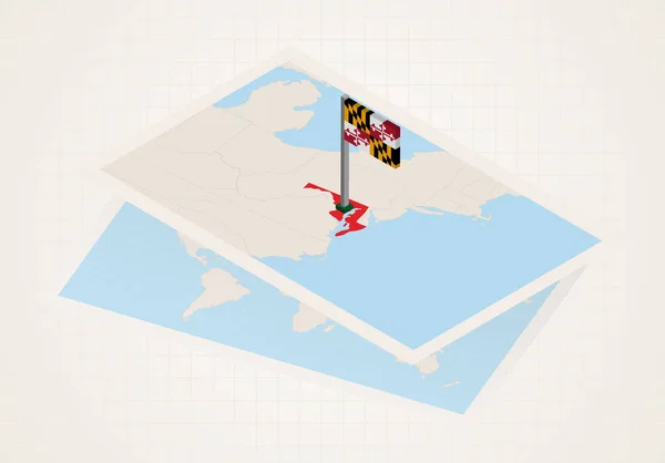 Maryland state selected on map with isometric flag of Maryland. — ストックベクタ