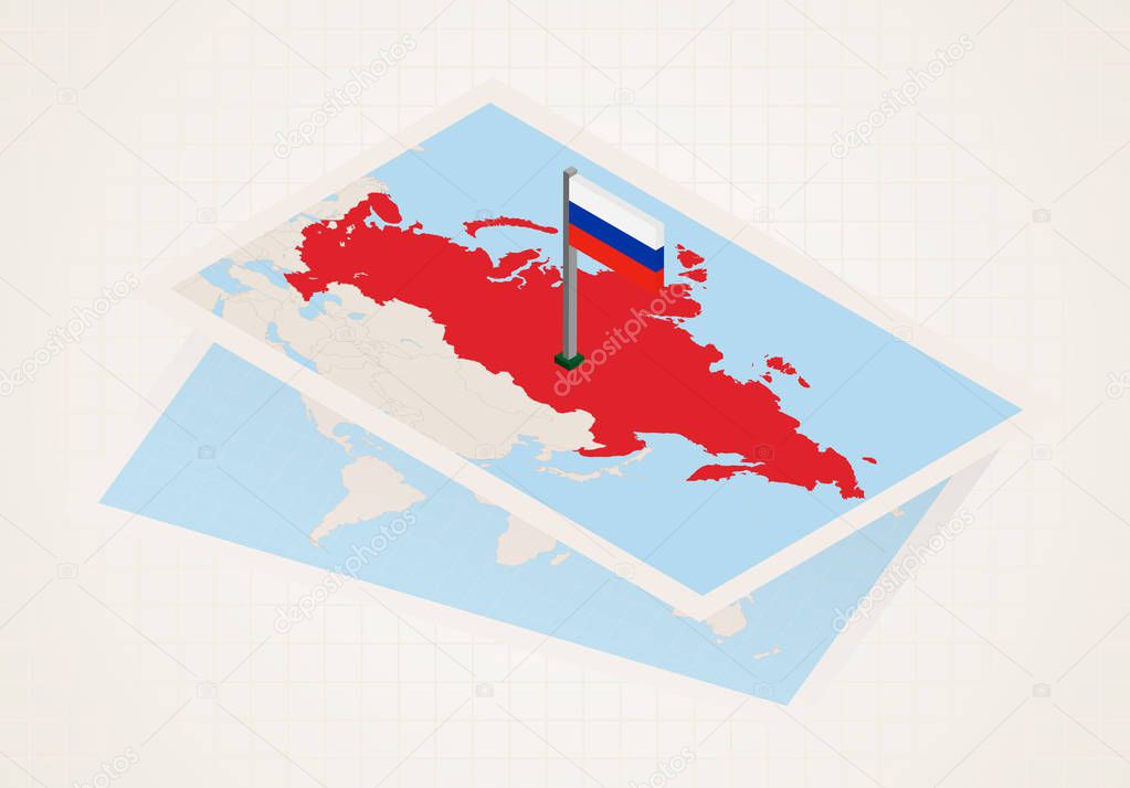 Russia selected on map with isometric flag of Russia. 