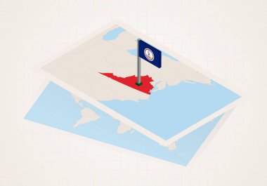 Virginia eyaleti haritada Virginia 'nın izometrik bayrağıyla seçildi.