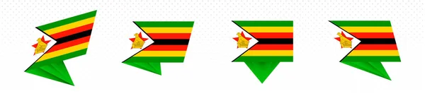Bandeira do Zimbabué em design abstrato moderno, conjunto de bandeiras . —  Vetores de Stock