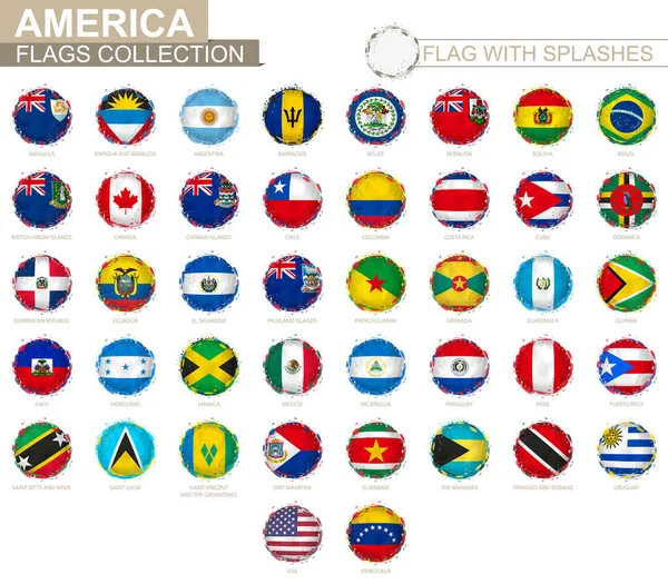 Flag collection of America, round grunge flag with splashes. — ストックベクタ