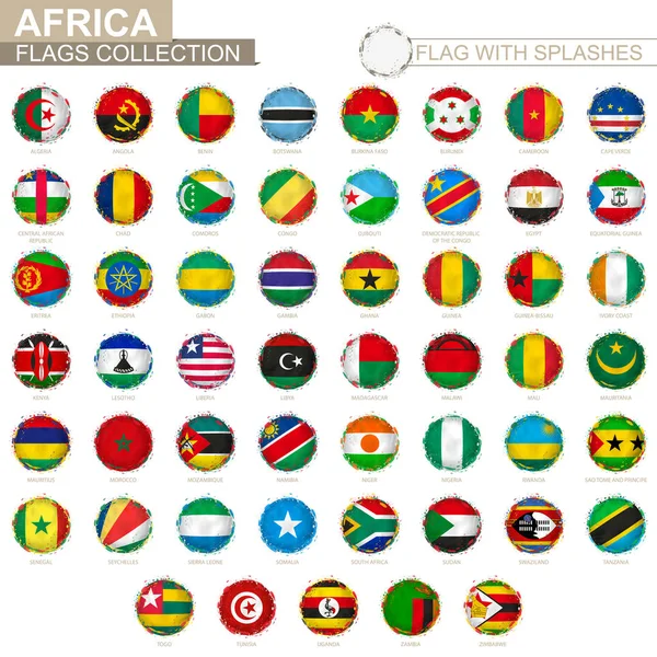 Flaggenkollektion von Afrika, runde Grunge-Flagge mit Spritzern. — Stockvektor