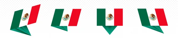 Flaga Meksyku w nowoczesnym abstrakcyjnym wzorze, flaga ustawiona. — Wektor stockowy