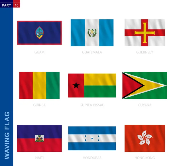 Waving flag collection in officiële verhouding, negen vectorvlaggen. — Stockvector