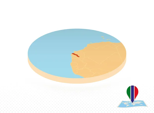 Gambia mapa diseñado en estilo isométrico, naranja círculo mapa . — Vector de stock