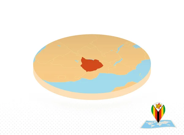 Zimbabue mapa diseñado en estilo isométrico, naranja círculo mapa . — Vector de stock