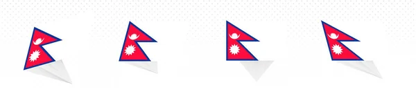 Térkép Nepál in modern absztrakt design, flag set. — Stock Vector