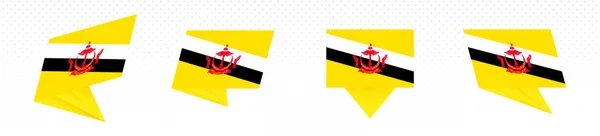 Flaga Brunei w nowoczesnym abstrakcyjnym wzorze, zestaw flag. — Wektor stockowy