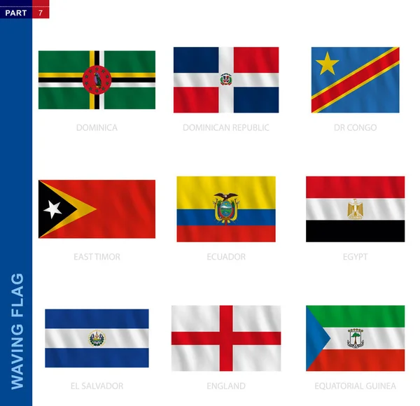 Coleção de bandeira acenando em proporção oficial, nove bandeira vetorial . —  Vetores de Stock
