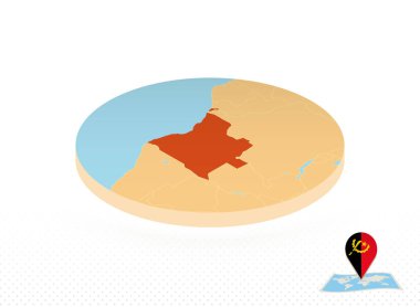 Angola haritası izometrik biçimde tasarlandı, turuncu daire haritası.