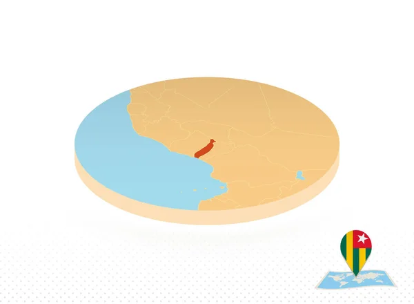 Togo mapa projetado em estilo isométrico, mapa círculo laranja . —  Vetores de Stock