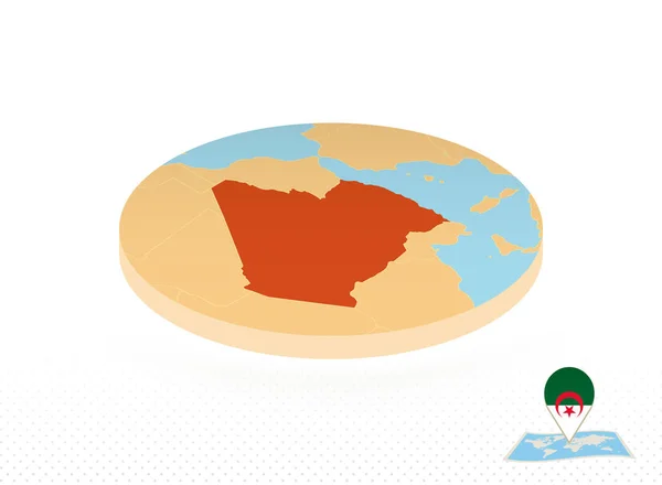 Algerien-Karte im isometrischen Stil, orangefarbene Kreiskarte. — Stockvektor
