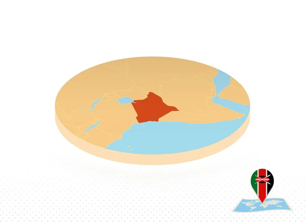 Quênia mapa projetado em estilo isométrico, mapa círculo laranja . —  Vetores de Stock