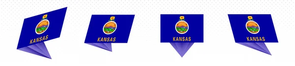 Térkép Kansas Us State in modern absztrakt design, flag set. — Stock Vector